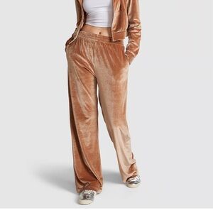 PINK VELOUR SHINE LOGO WIDE-LEG PANTS